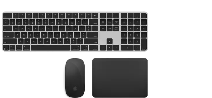Magic accessories: Black Magic Keyboard with Touch ID, Black Magic Mouse, and Black Magic Trackpad