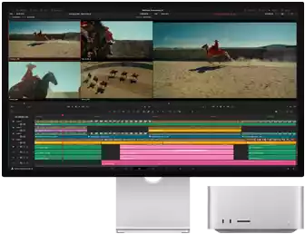 A movie being edited using Mac Studio and Studio Display