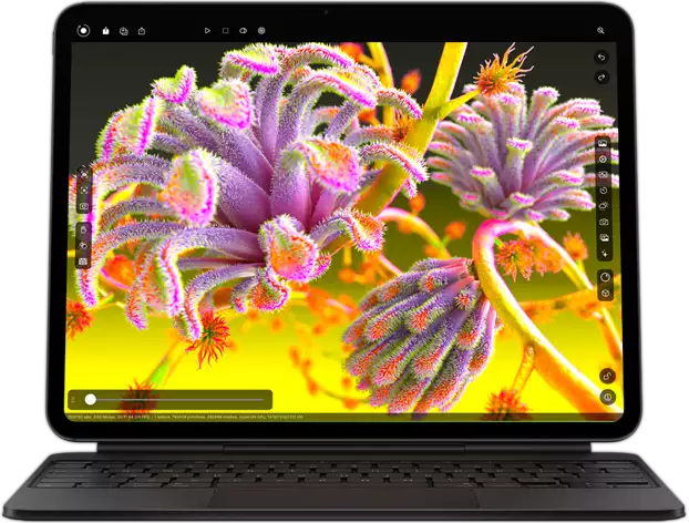 iPad Pro running a graphics-intensive app to showcase the performance of the Apple M4 chip